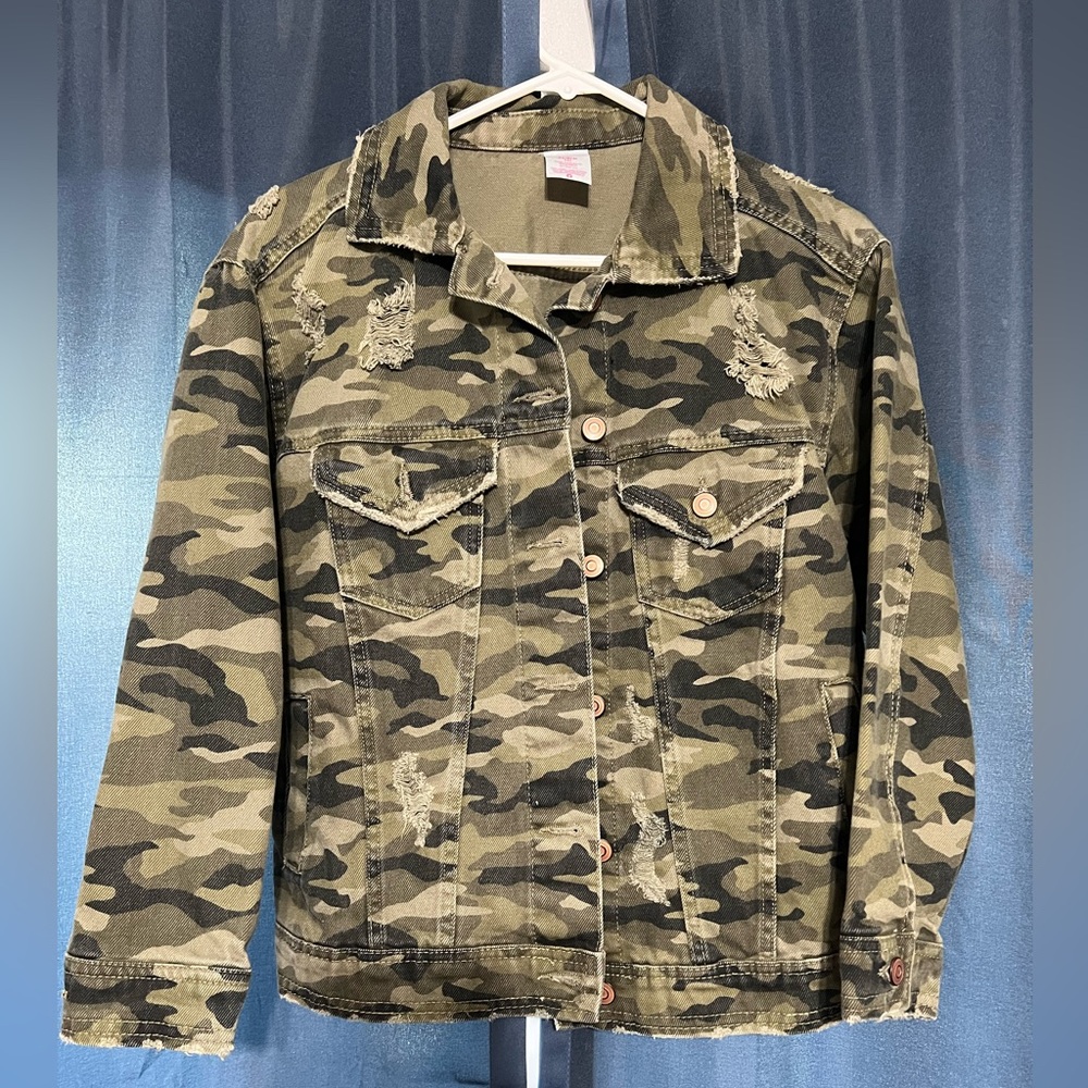 No Boundaries Camouflage Jean Jacket Green Brown